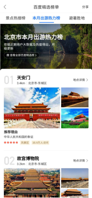 百度地圖推出“本月出游熱力榜”，天安門成北京市九月出游熱力榜TOP1