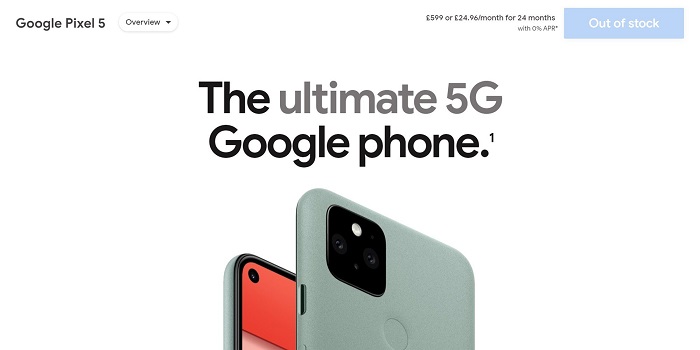 谷歌Pixel 5智能機(jī)已在多個(gè)市場區(qū)域的商店上脫銷