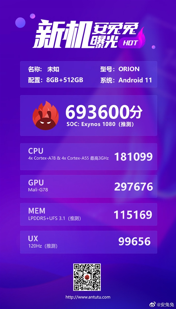 首款5nm A78芯Exynos 1080曝光：跑分超驍龍865 Plus