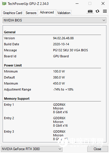 EVGA RTX 3080 BIOS更新：功耗開放到450W