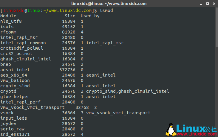 Linux中的Lsmod命令（列出內(nèi)核模塊）