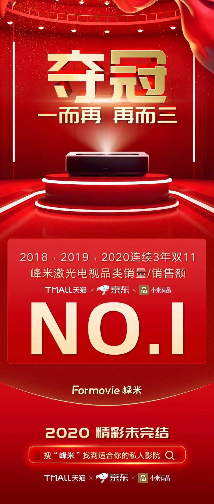 峰米雙11再奪冠！連續(xù)3年收獲雙11銷量與銷售額冠軍！