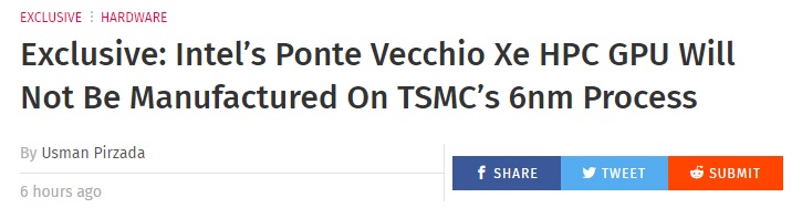 英特爾 Ponte Vecchio Xe Gpu 將采用臺(tái)積電 5/7nm 工藝打造