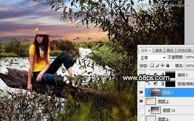用PS給外景美女人像添加夕陽(yáng)美景效果