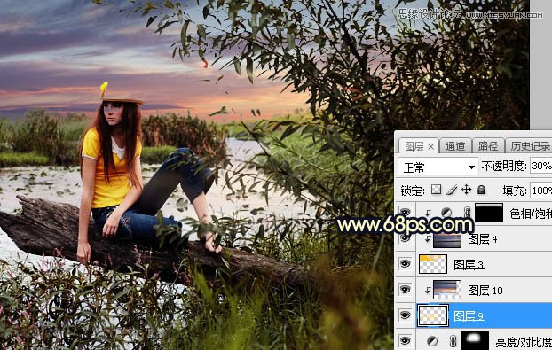 用PS給外景美女人像添加夕陽(yáng)美景效果