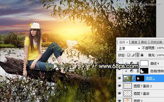 用PS給外景美女人像添加夕陽(yáng)美景效果