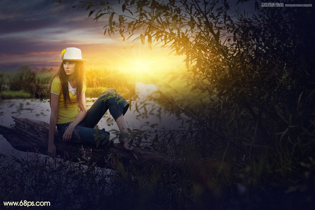 用PS給外景美女人像添加夕陽(yáng)美景效果