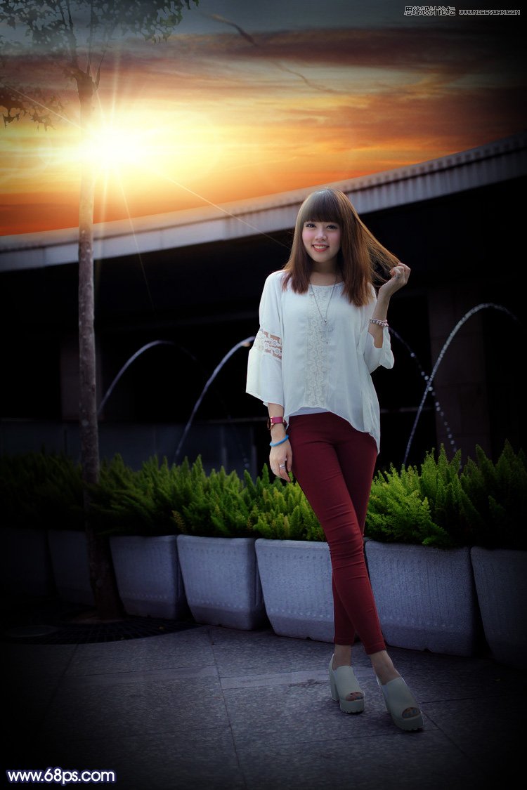 ps給人像照片添加唯美的夕陽(yáng)景色