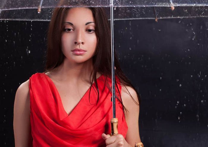 用ps給歐美打傘的人像照片添加夜景效果