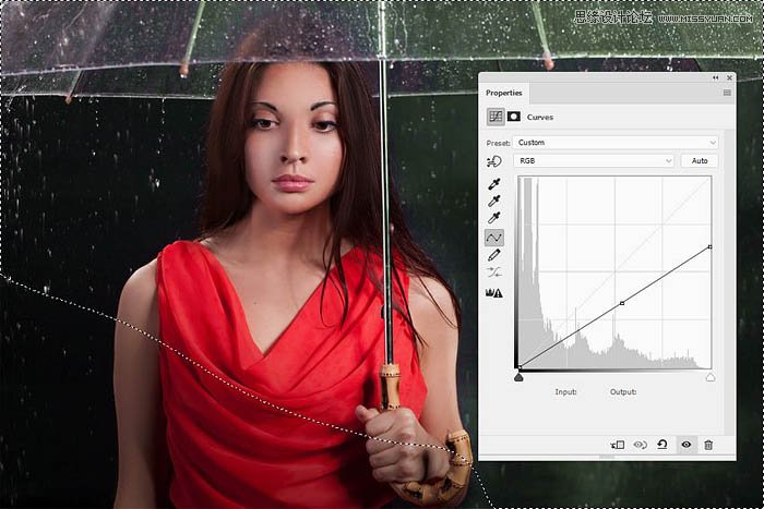 用ps給歐美打傘的人像照片添加夜景效果