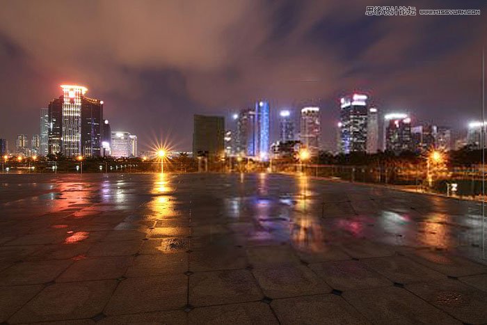 用ps給歐美打傘的人像照片添加夜景效果