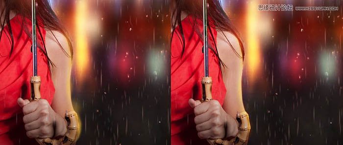 用ps給歐美打傘的人像照片添加夜景效果