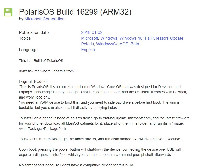 微軟 Win10 Core OS Polaris 早期版本泄露：兼容 ARM32 架構(gòu)，已被 Windows 10X 取代