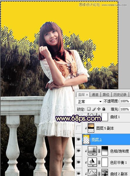 PS給外景可愛美女照片添加夕陽美景