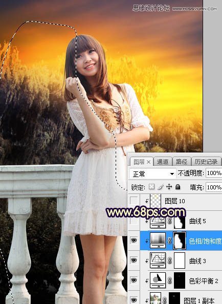PS給外景可愛美女照片添加夕陽美景