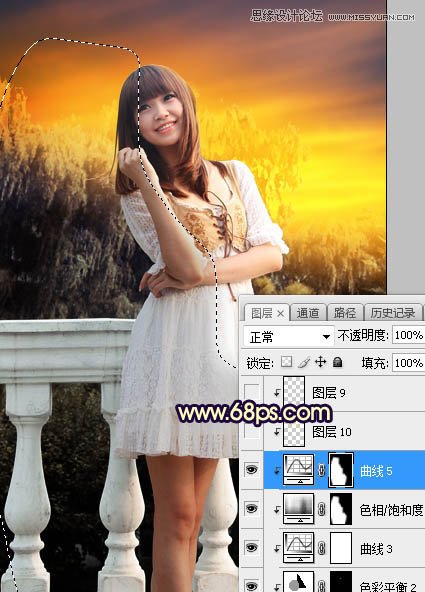 PS給外景可愛美女照片添加夕陽美景
