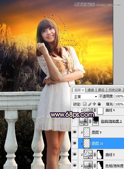 PS給外景可愛美女照片添加夕陽美景