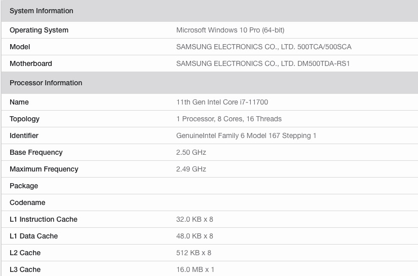 英特爾 i7-11700 現(xiàn)身：8 核 16 線程， 主頻 2.5GHz