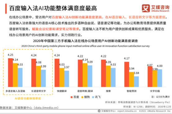 艾媒咨詢發(fā)布手機輸入法專題報告，百度輸入法在辦公、教育場景體驗領跑