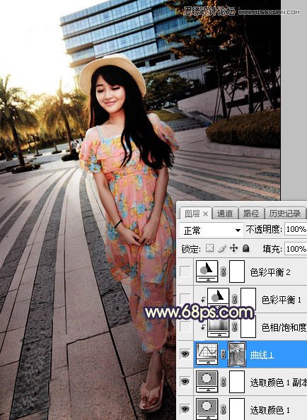 ps給公園外景人像添加夕陽光效效果