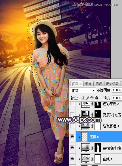 ps給公園外景人像添加夕陽光效效果
