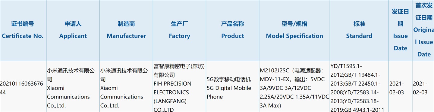 小米 10 新版本通過(guò) 3C 認(rèn)證：配備 33W 充電器，或搭載驍龍 870