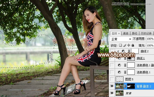 PS給公園靠椅美女添加夕陽光效效果