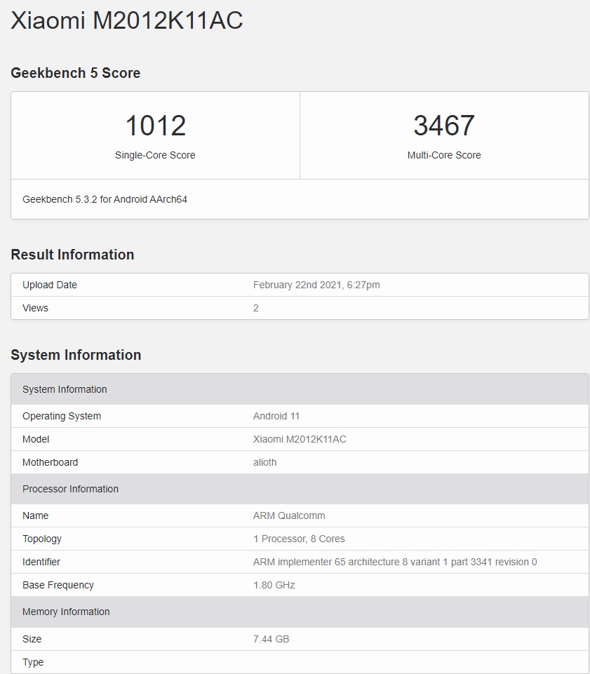 驍龍 870 加持，Redmi K40 現(xiàn)身 GeekBench