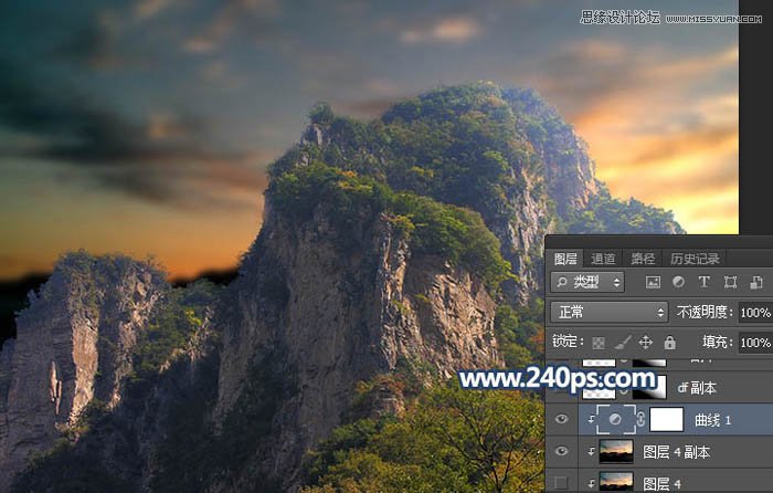 用PS給大山照片添加黃昏和云霧效果
