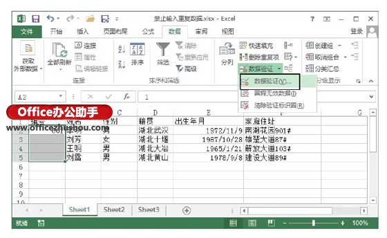 通過對(duì)數(shù)據(jù)有效性的設(shè)置禁止Excel2013單元格中數(shù)據(jù)的重復(fù)輸入