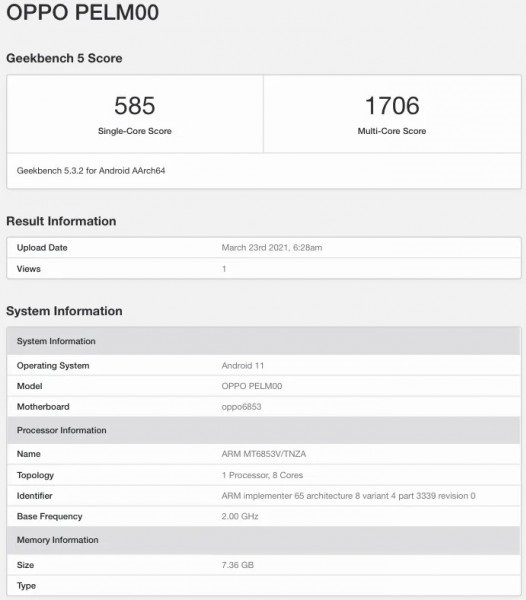 OPPO Reno5 Lite 5G 現(xiàn)身 Geekbench：搭載天璣 800U，8GB 內(nèi)存