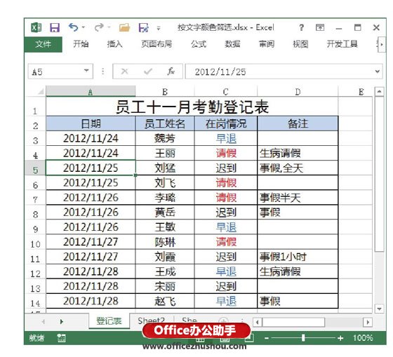 excel工作表怎么篩選 在Excel工作表中按文字顏色進行篩選方法