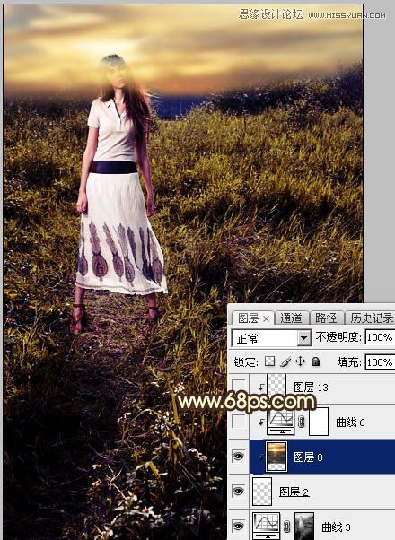 ps給外景歐美人像添加夕陽(yáng)美景效果