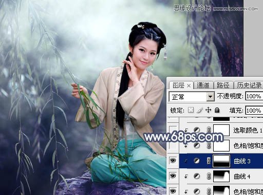 PS調出中國風美白外景藝術藍色調