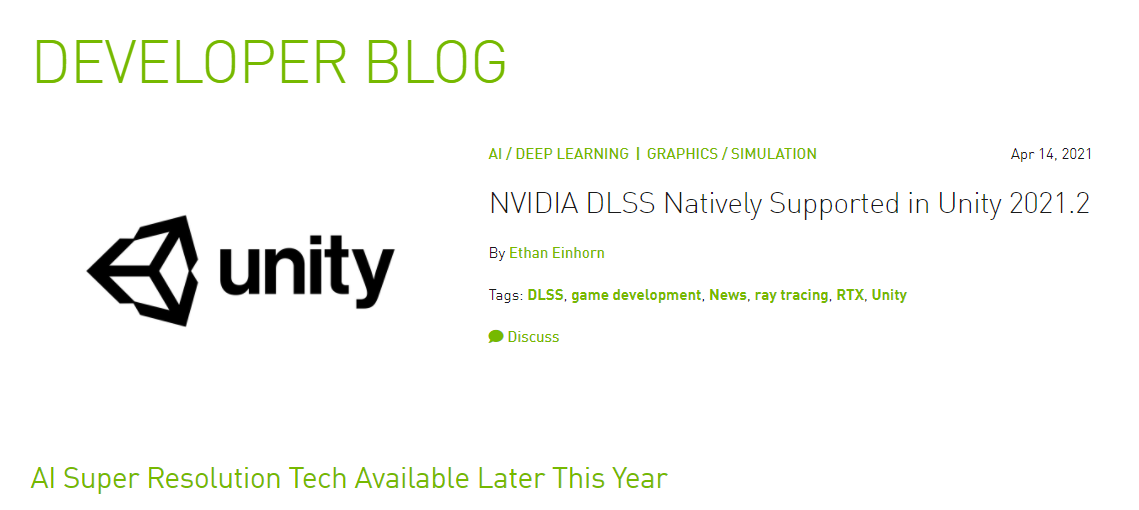 Unity 引擎將原生支持英偉達 DLSS 技術(shù)
