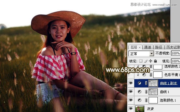 用PS軟件為草叢人像添加唯美的落日美景