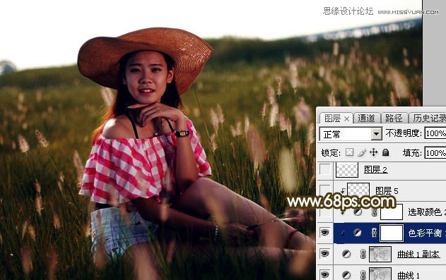 用PS軟件為草叢人像添加唯美的落日美景