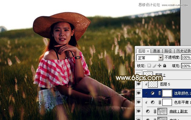 用PS軟件為草叢人像添加唯美的落日美景