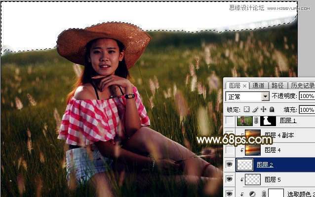 用PS軟件為草叢人像添加唯美的落日美景
