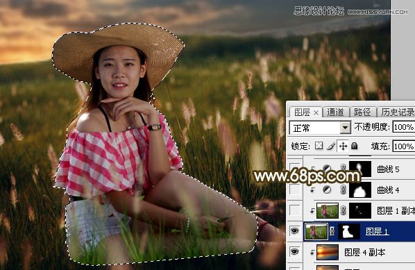 用PS軟件為草叢人像添加唯美的落日美景