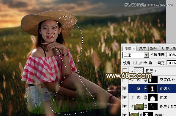 用PS軟件為草叢人像添加唯美的落日美景