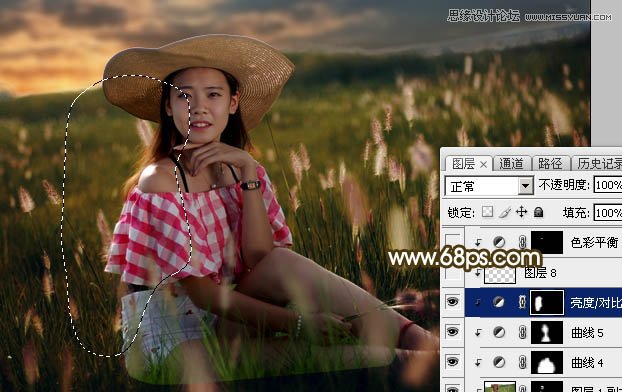 用PS軟件為草叢人像添加唯美的落日美景