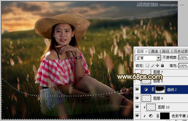用PS軟件為草叢人像添加唯美的落日美景