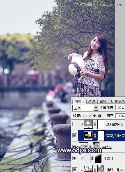 PS調(diào)出河道邊女孩唯美紫色藝術(shù)效果