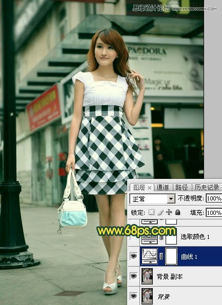 PS給街道美女添加復(fù)古逆光效果