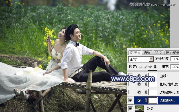 PS調(diào)出河邊婚紗照夢幻藍(lán)色調(diào)