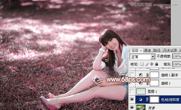 PS調(diào)出草地女孩唯美的粉色效果