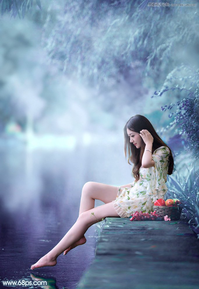 PS調(diào)出河邊美女夢幻藍(lán)色效果