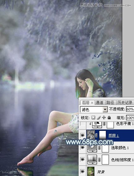 PS調(diào)出河邊美女夢幻藍(lán)色效果