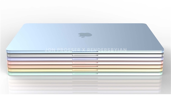 不止自研M2芯片！新MacBook Air渲染圖曝光：引入7款多彩配色